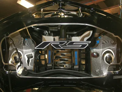 2010-2018 Camaro Hood Panel Emblem Satin Carbon Fiber "RS", ; Fits 2010-2018 Camaros, ; with Green Carbon
