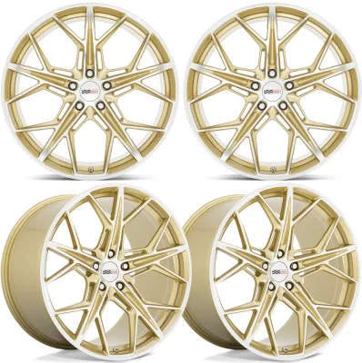 20-25+ C8 Corvette Hammerhead 21x9" & 21x12" Wheel Set Gloss Gold W/ Mirror Cut