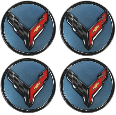 20-27+ C8 Corvette Blue Cross Flag Logo Center Cap Kit (Includes 4) - General Mo