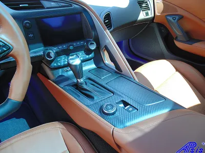 14-UP C7 Corvette Stingray, Carbon Fiber Floor Console (Shifter Bezel) w/Silver Trim