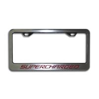Camaro License Plate Frame Brushed-Polished with Carbon Fiber "SUPERCHARGED"