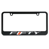 Black License Plate Frame- Camaro Fifty W-O Mirror "Fifty" Word w Orange Mirror