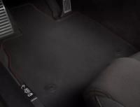 C8 Corvette First Row Carpeted Floor Mats in Jet Black with Torch Red Binding