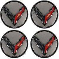 20-27+ C8 Corvette Gray Cross Flag Logo Center Cap Kit (Includes 4) - General Mo