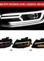 Spec-D LED Strip Projector Headlights w/ Sequential Turn Signal Lights (Chrome Housing/Smoked Lens) Chevrolet Camaro 2016-2018