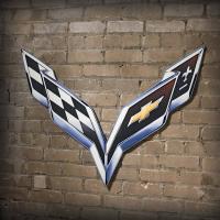 Corvette Crossed Flags Steel Sign 40" x 27"