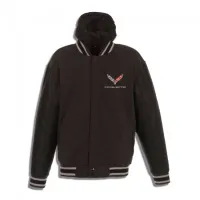 Corvette C7 Crossed Flags Logo Varsity Jacket, Charcoal/Black - Reversible