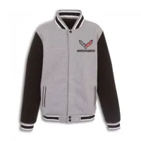 Corvette C7 Crossed Flags Logo Varsity Jacket, Gray/Black - Reversible