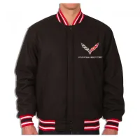 Corvette C7 Crossed Flags Logo Varsity Jacket, Black/Red - Reversible