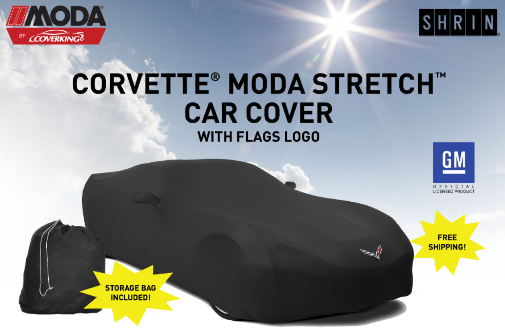 C5 Corvette, Coverking Moda Stretch Car Cover with Full Color Flag Logo on Front, Storage Bag Included