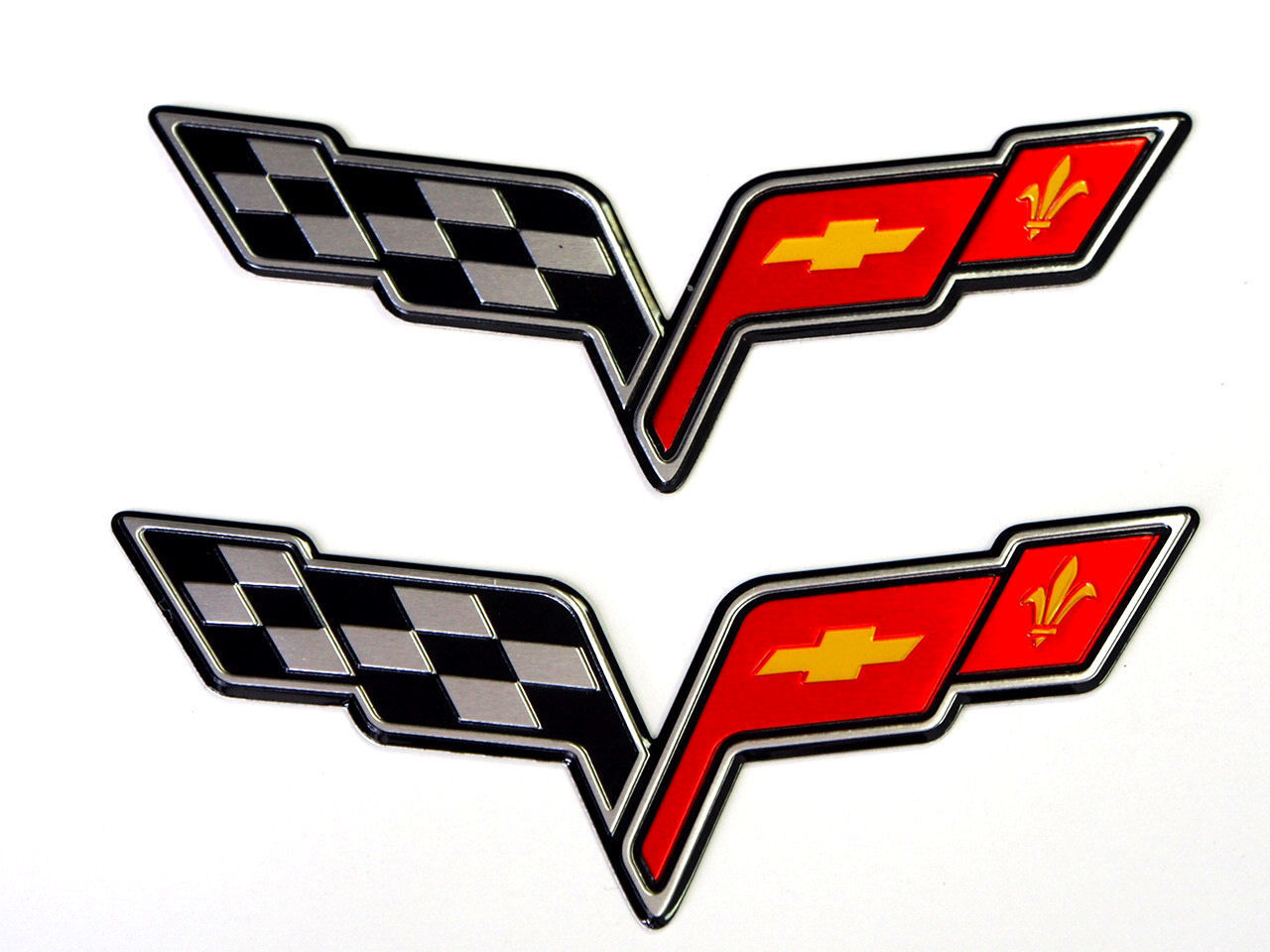 C6 Corvette Flag Emblem, Badge, Black & Silver Stamped Aluminum, Large