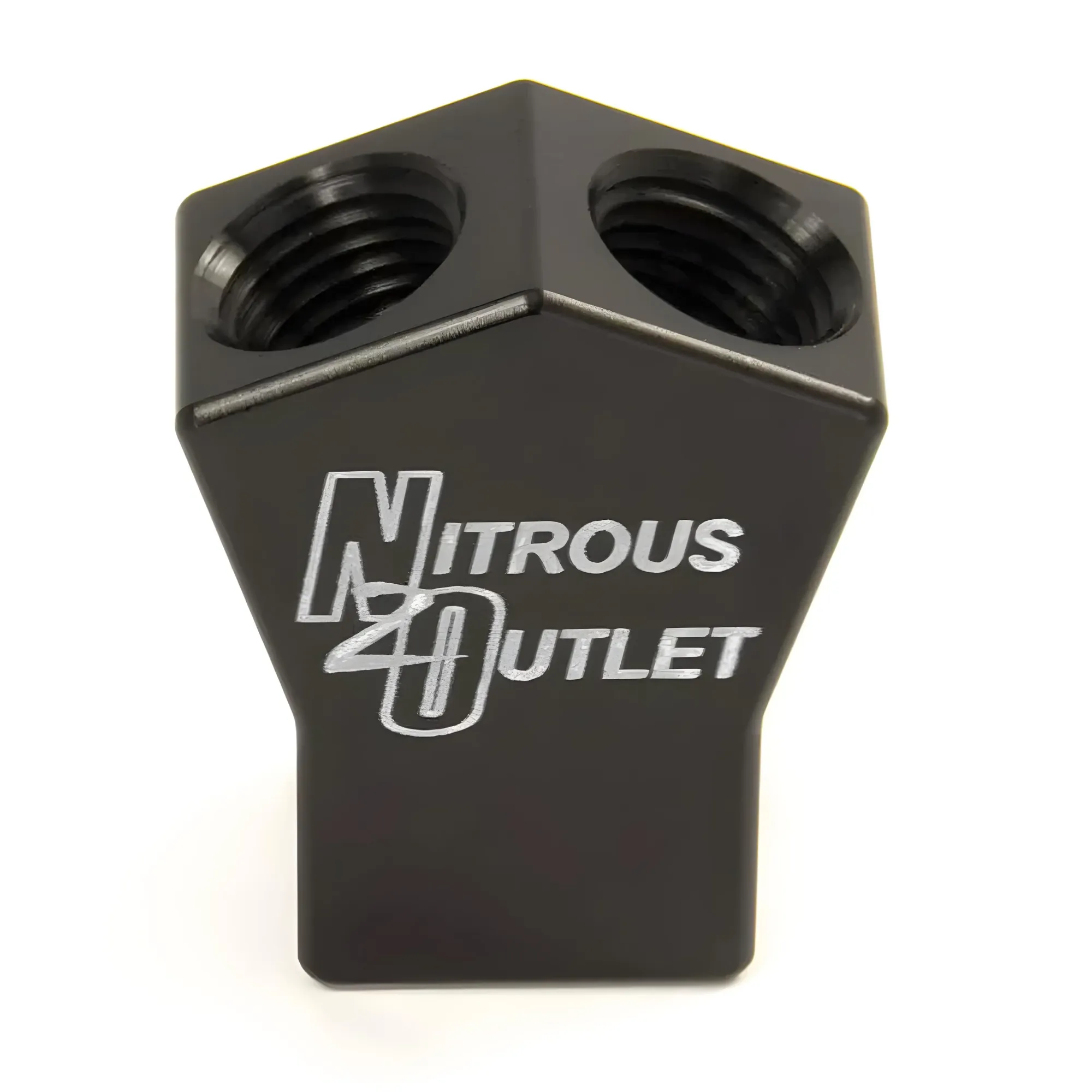 Nitrous Outlet 1/4" NPT High Flow Y Distribution Block - 1 Female in/ 2 Female o