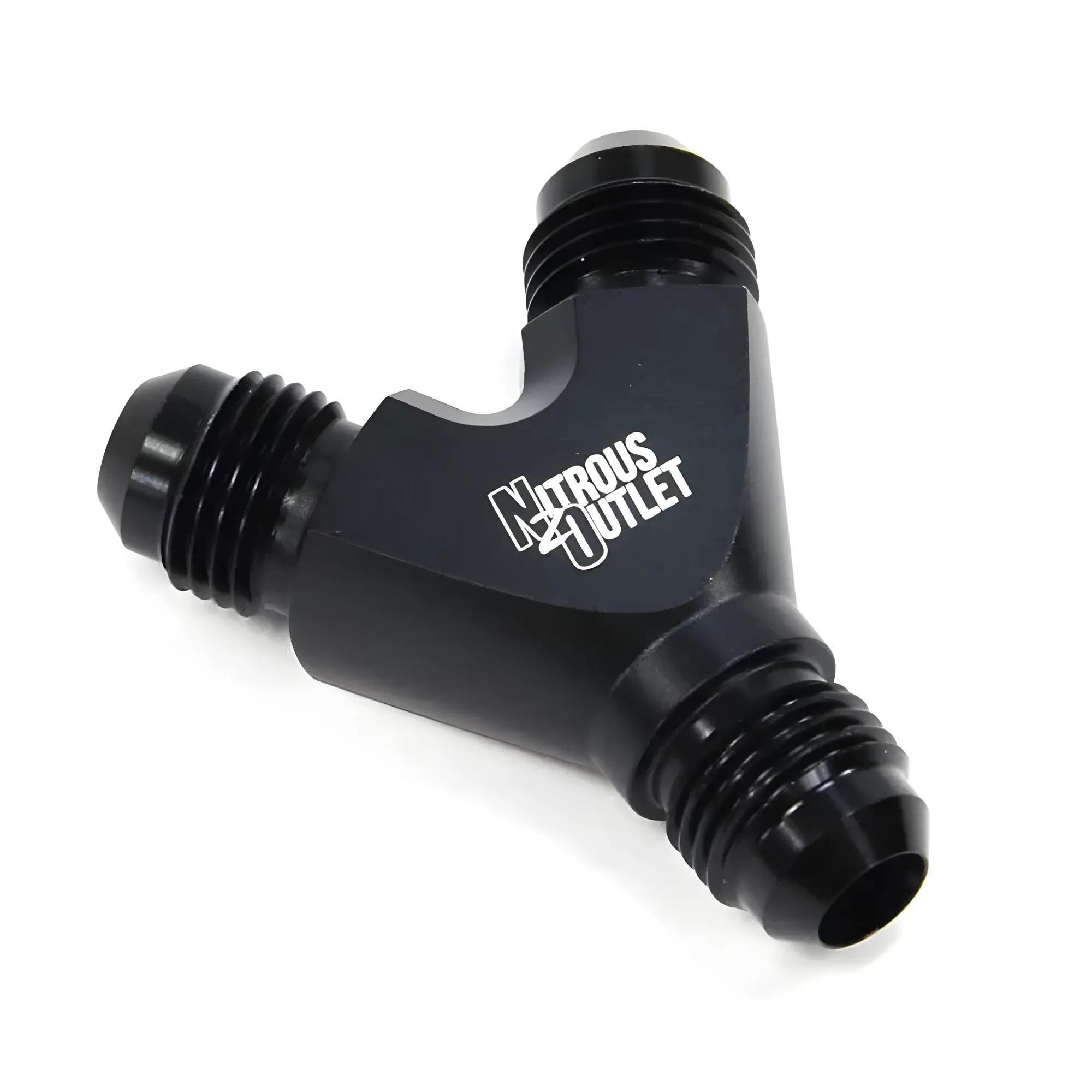High Flow 6AN x 6AN x 6AN Y Fitting Male/Male/Male Black Aluminum Nitrous Outlet