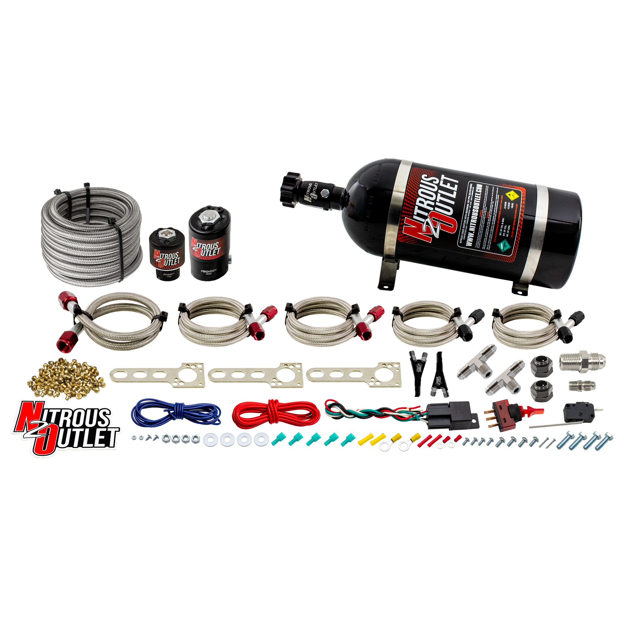 GM EFI Dual Nozzle System Gas/E85 5-55psi 70-200 HP 10lb Bottle Nitrous Outlet