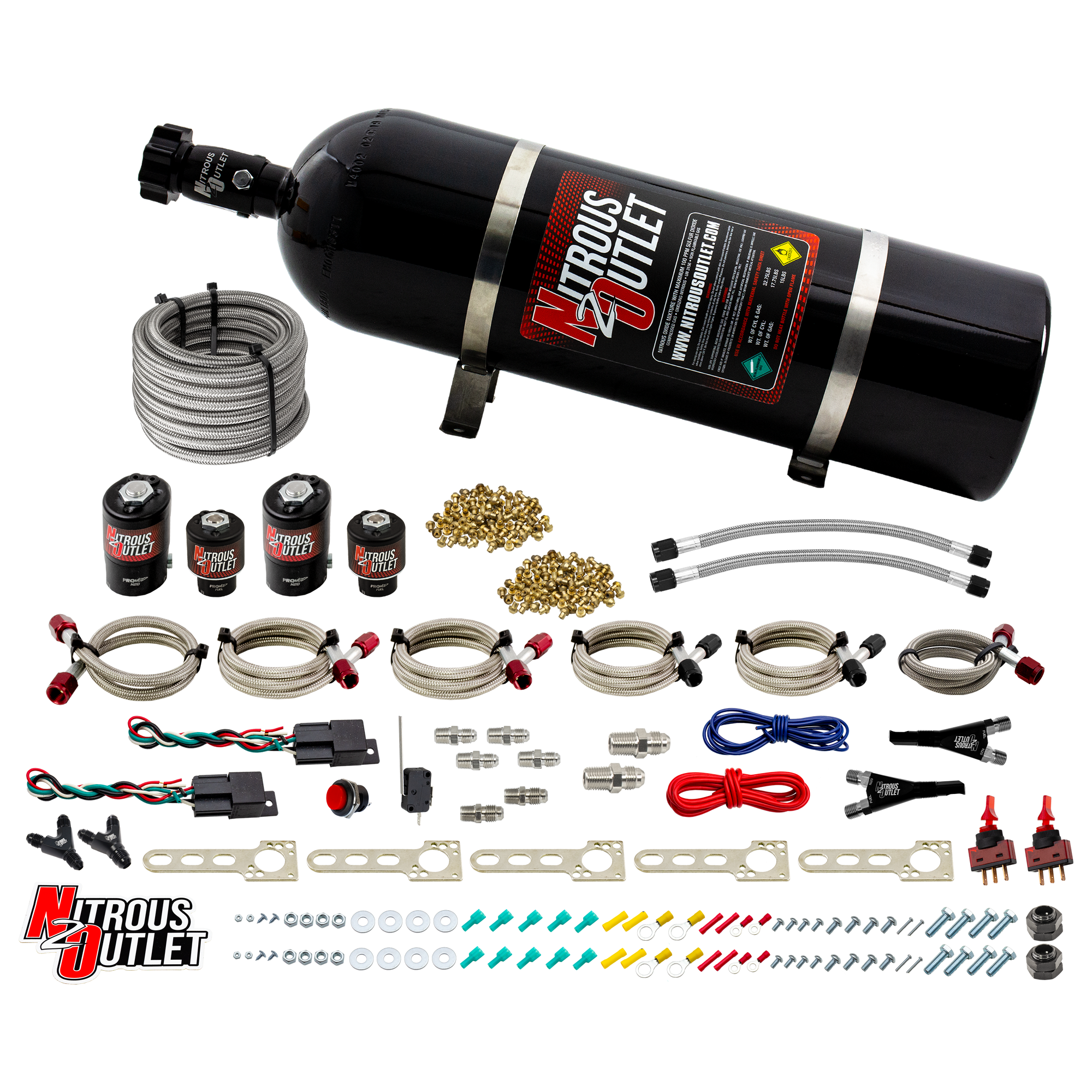 GM EFI Dual Stage Single Nozzle System Gas/E85 5-55psi 35-200 HP 15lb Bottle Nit