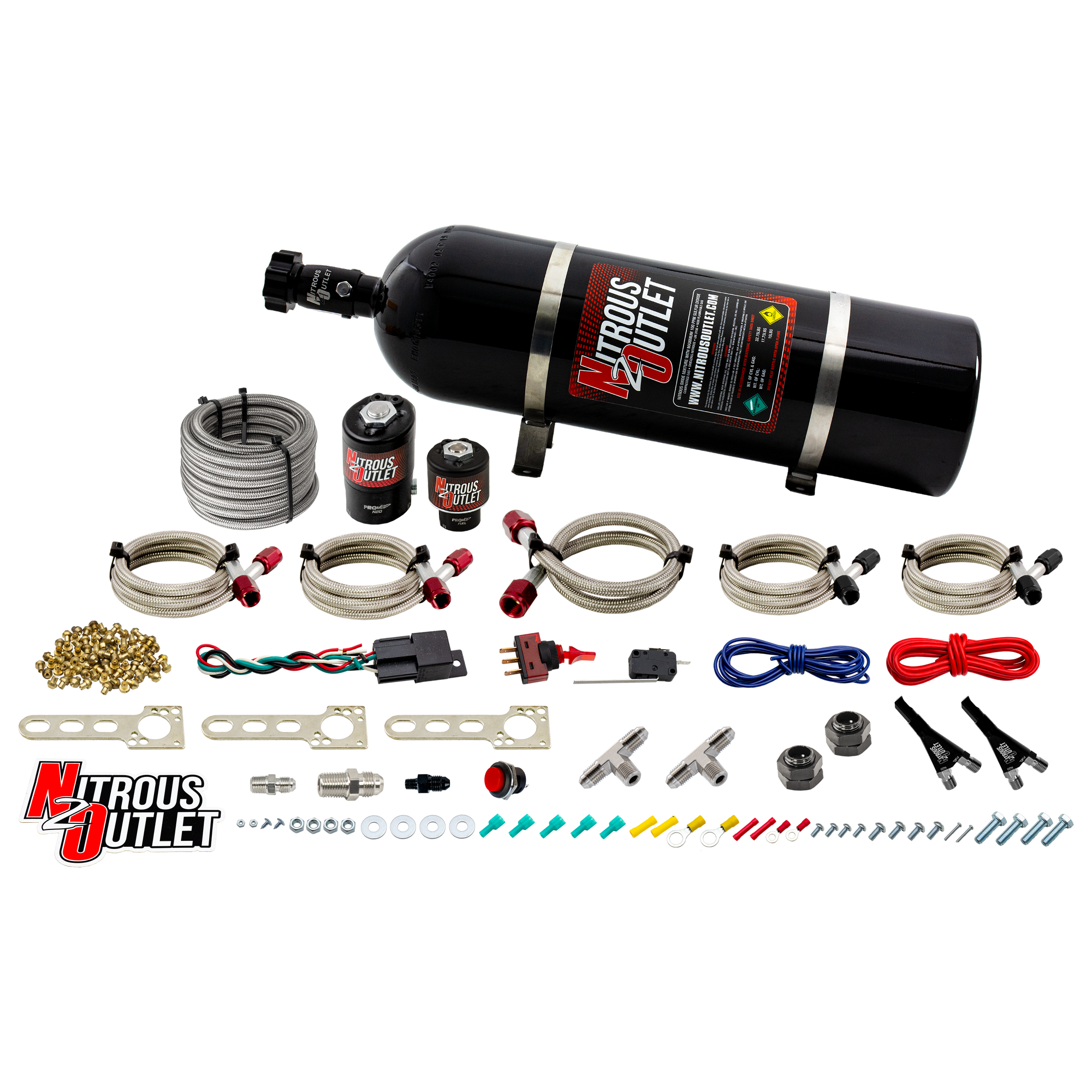 Ford EFI Dual Nozzle System Gas/E85 5-55psi 70-200 HP 15lb Bottle Nitrous Outlet