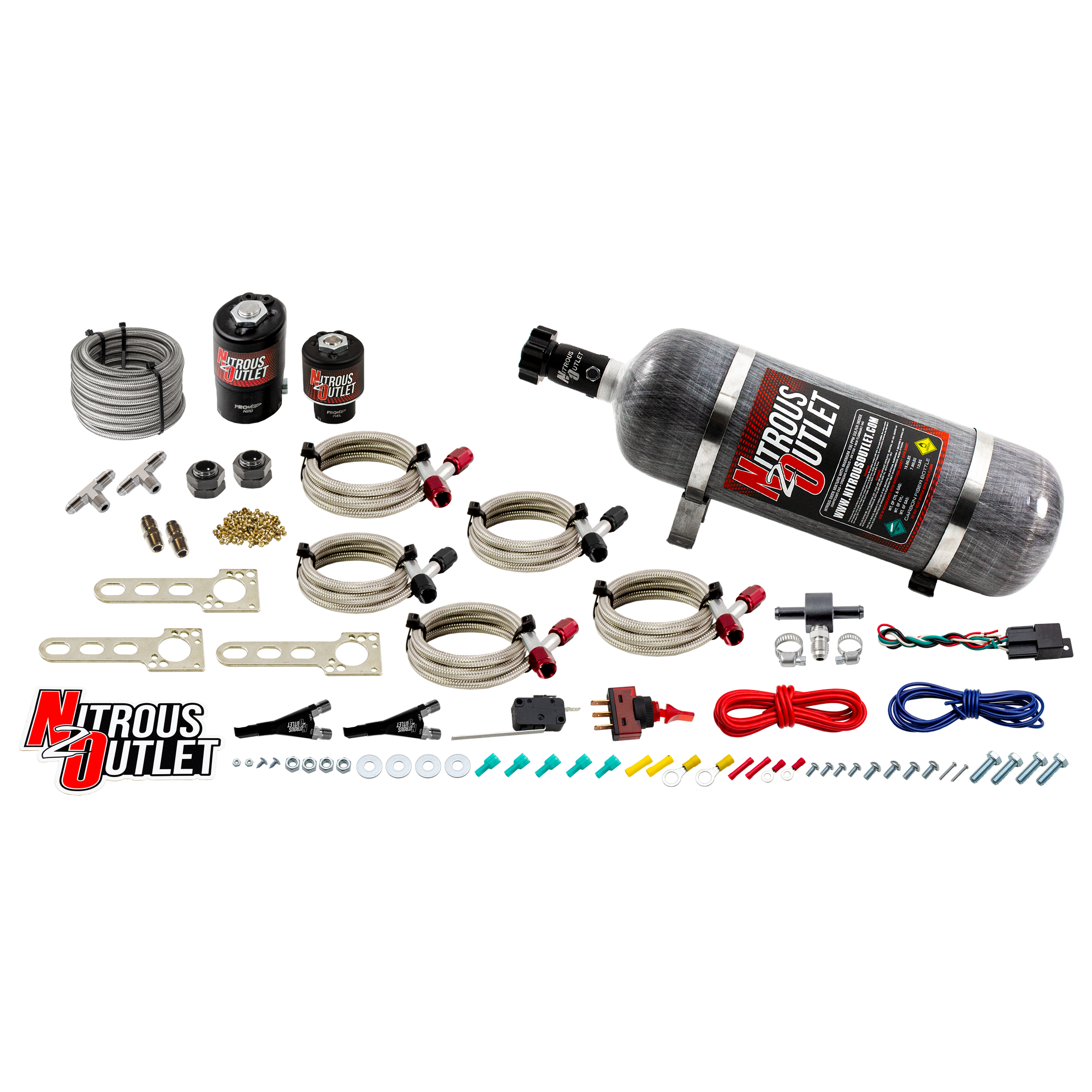 Import EFI Dual Nozzle System Gas/E85 5-55psi 70-200 HP 12lb Bottle Nitrous Outl