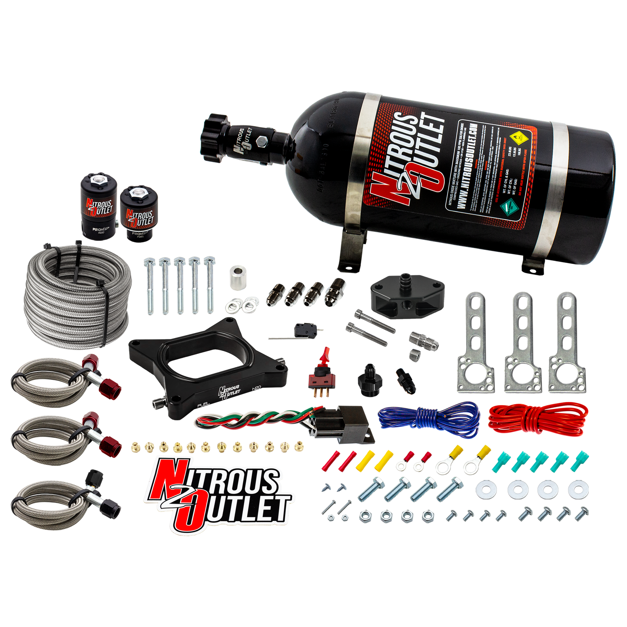 96-04 4.6L 2V Mustang Plate System Gas/E85 5-55psi 50-200 HP 10lb Bottle Nitrous