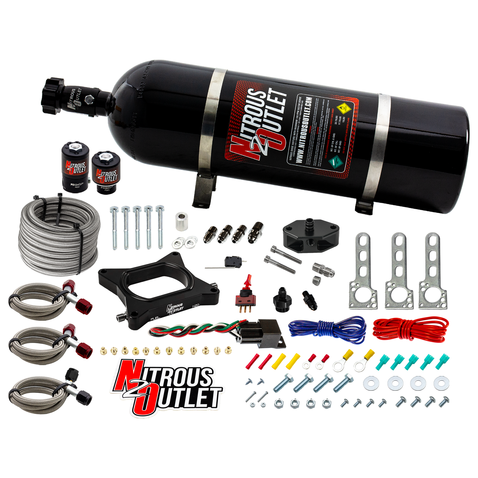 96-04 4.6L 2V Mustang Plate System Gas/E85 5-55psi 50-200 HP 15lb Bottle Nitrous