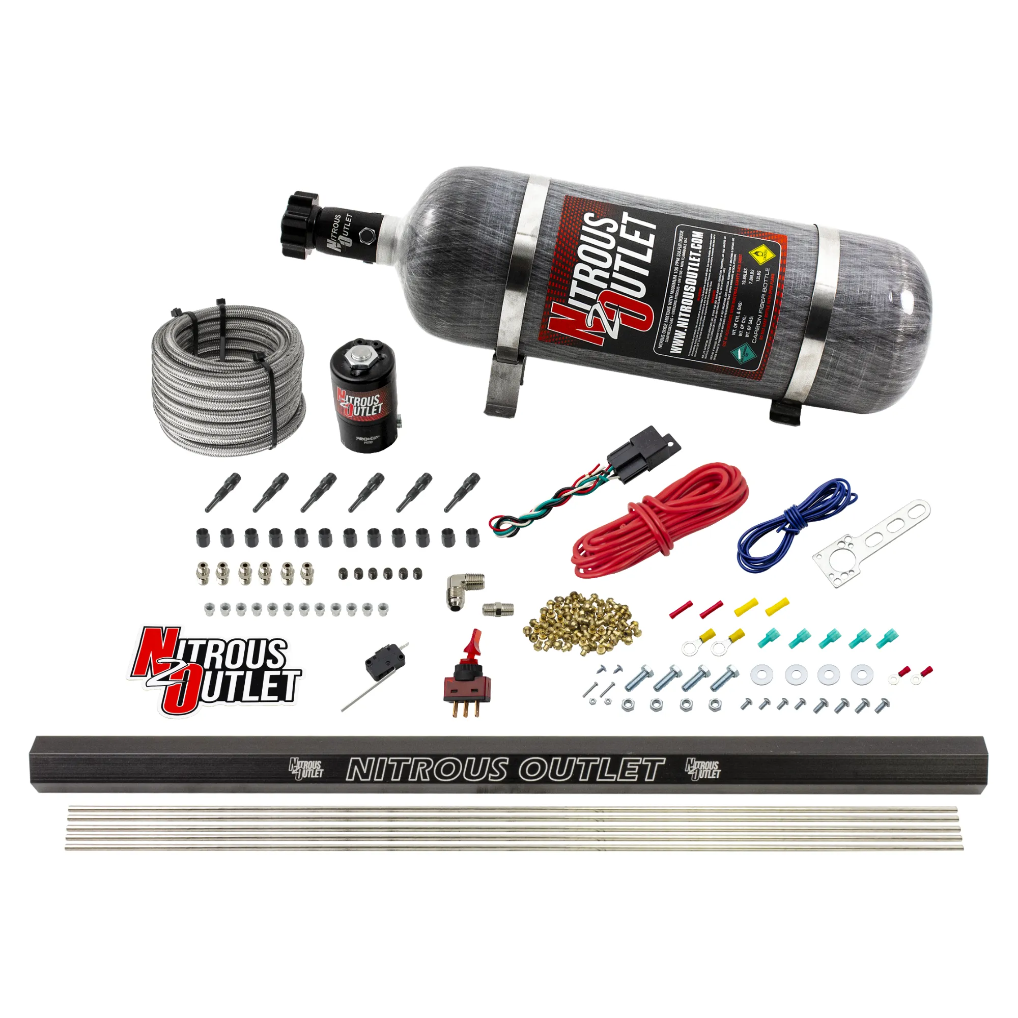 Dry 6 Cylinder Direct Port System .122 Nitrous Solenoid Injection Rail 90 Degree