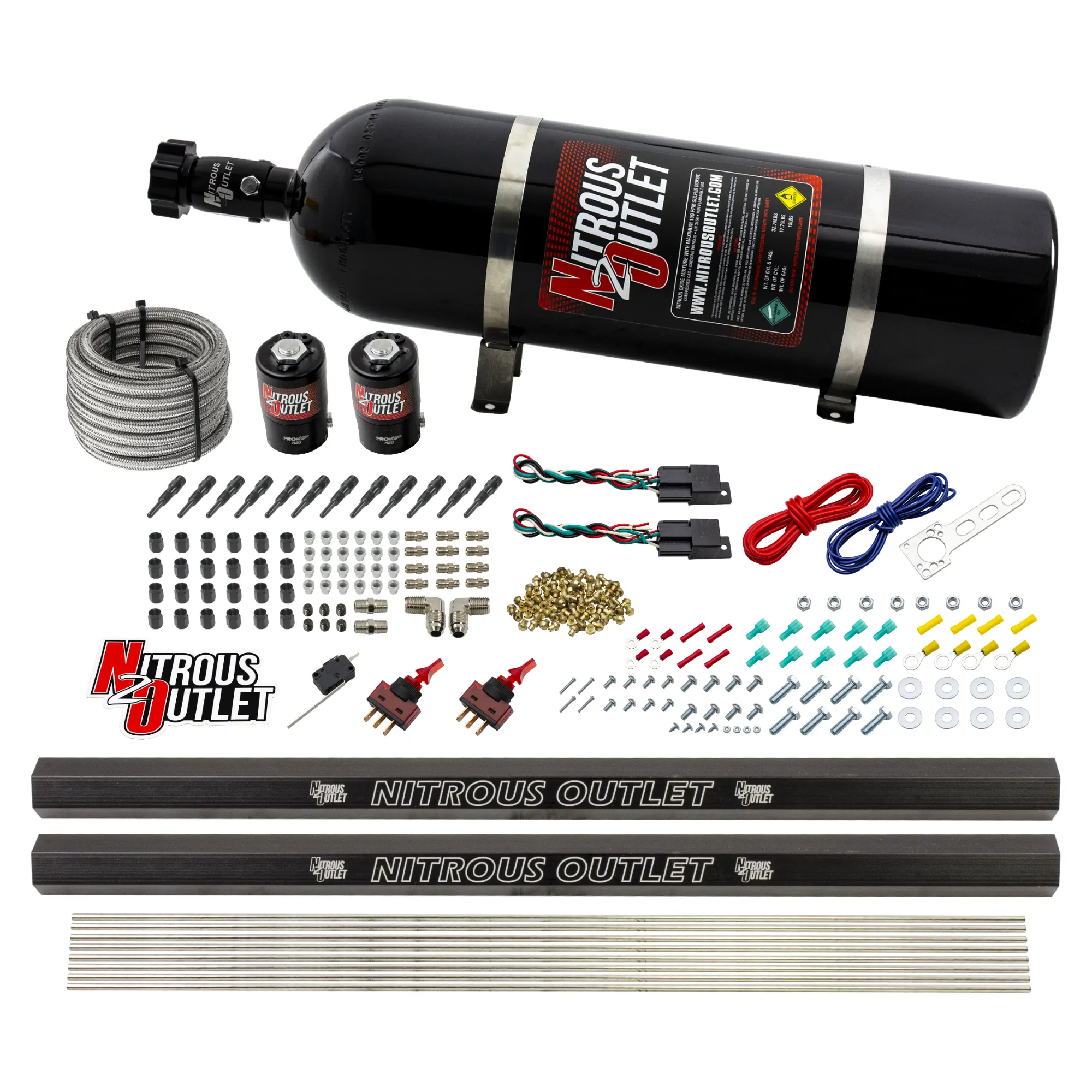 Dry 6 Cylinder Dual Stage Direct Port System Two .122 Nitrous Solenoids Dual Pas