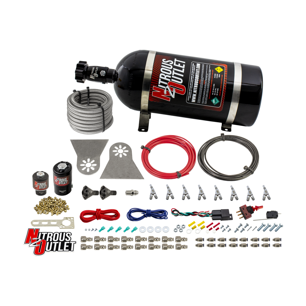 Dry 8 Cylinder Direct Port System .112 Nitrous Solenoids Nylon Hose Showerhead D