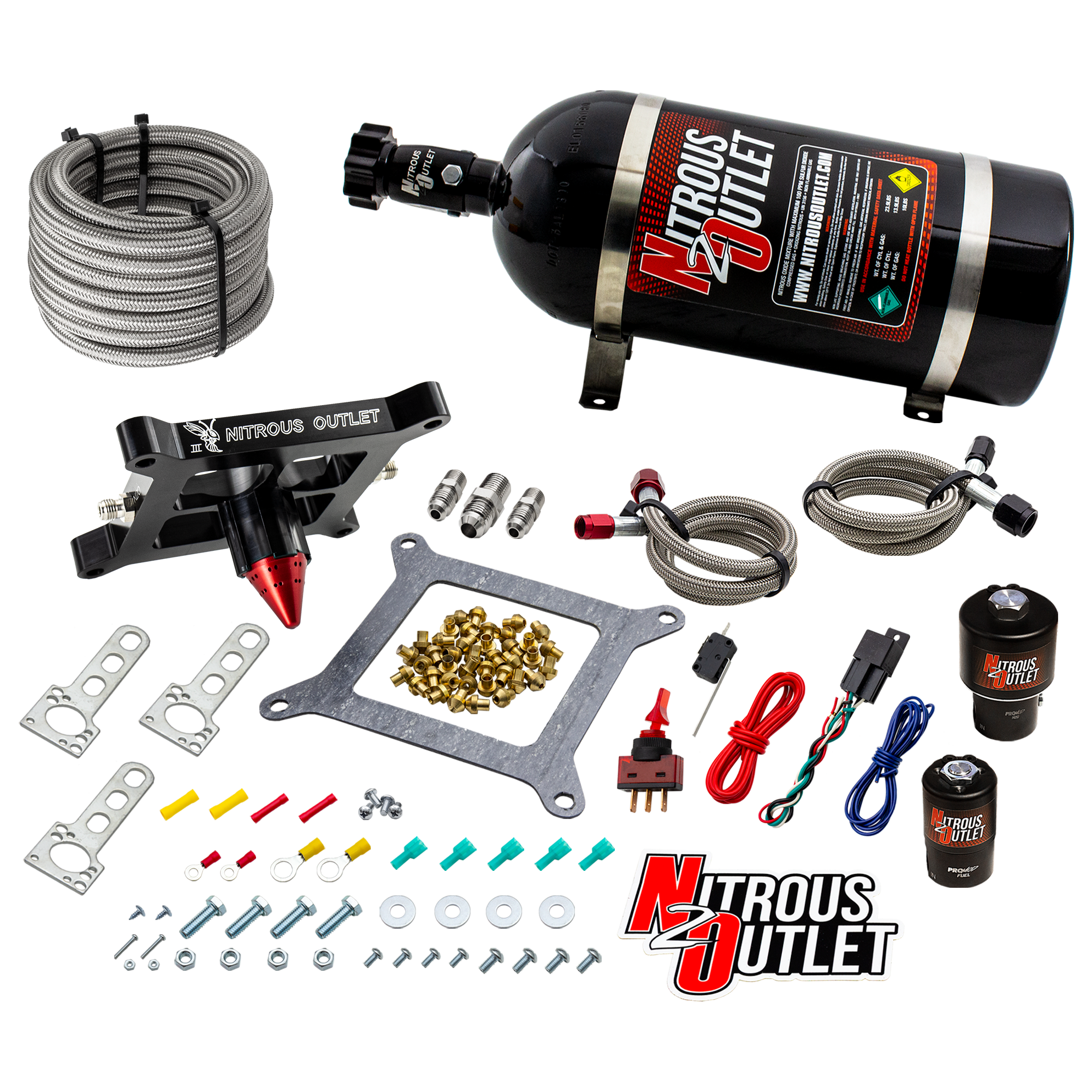 4150 Stinger 3 Race System Braided Hoses .178 Trashcan Nitrous Solenoid .310 Fue