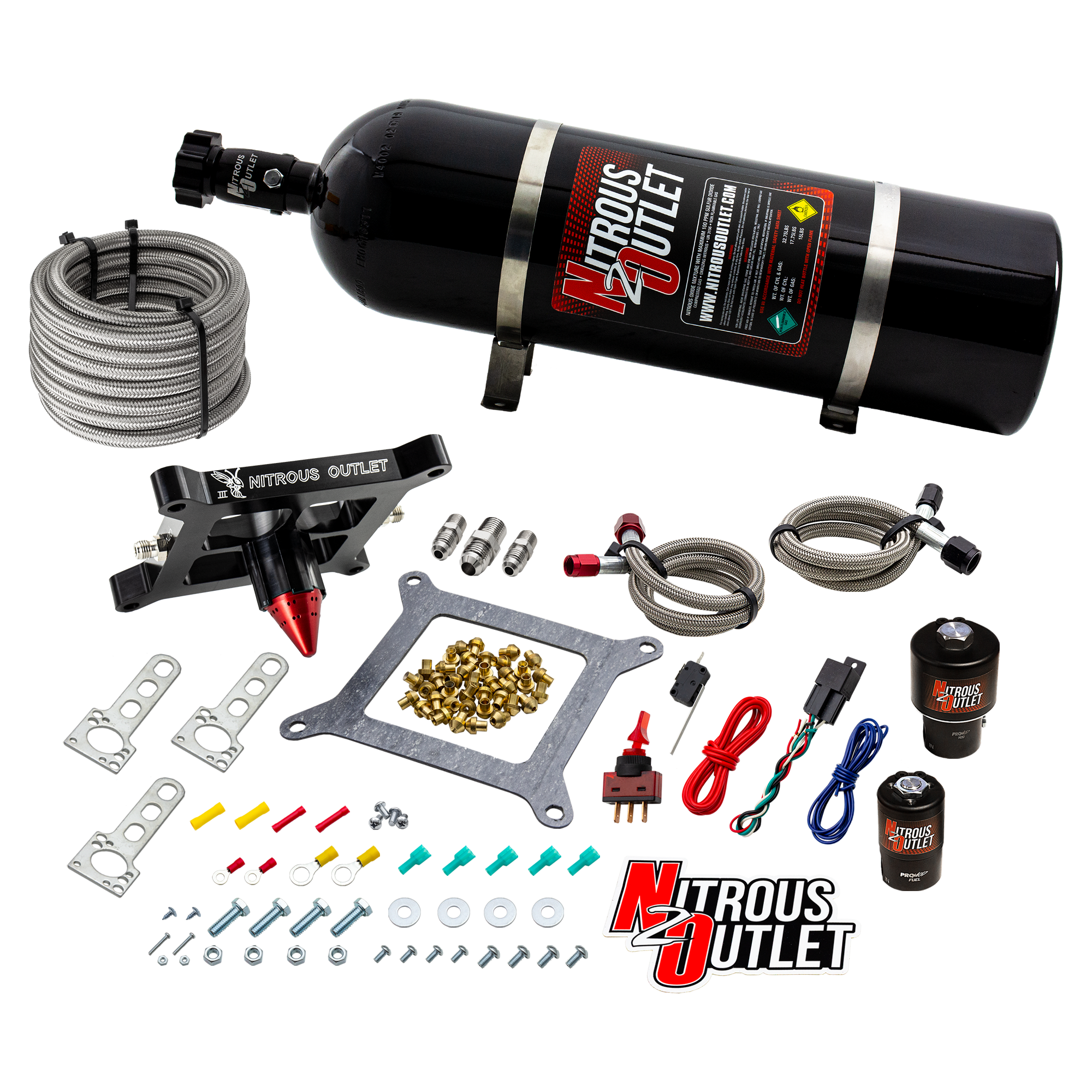 4150 Stinger 3 Race System Braided Hoses .178 Trashcan Nitrous Solenoid .310 Fue