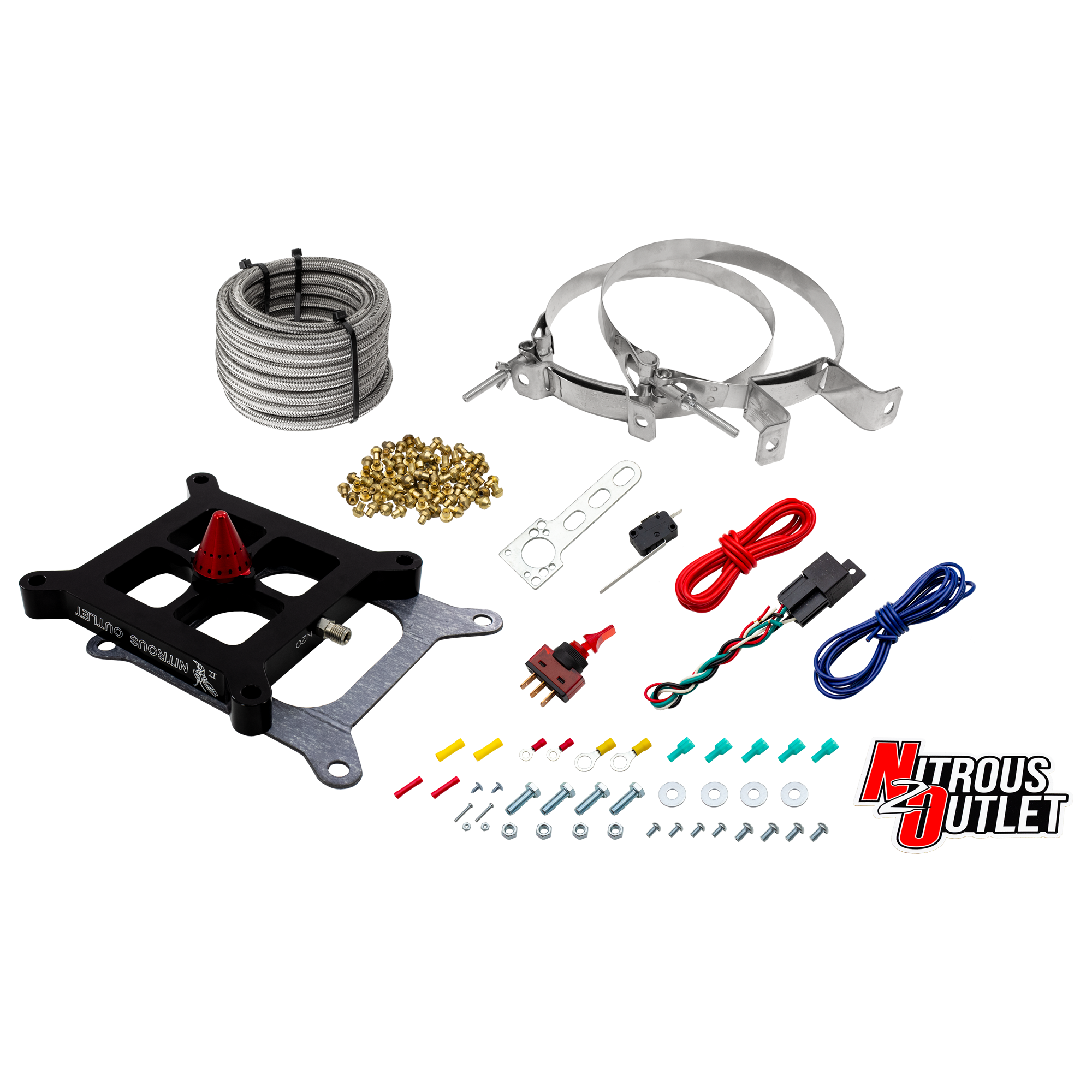 4150 Stinger 2 Dry Race System Braided Hoses .178 Trashcan Nitrous Solenoid Univ