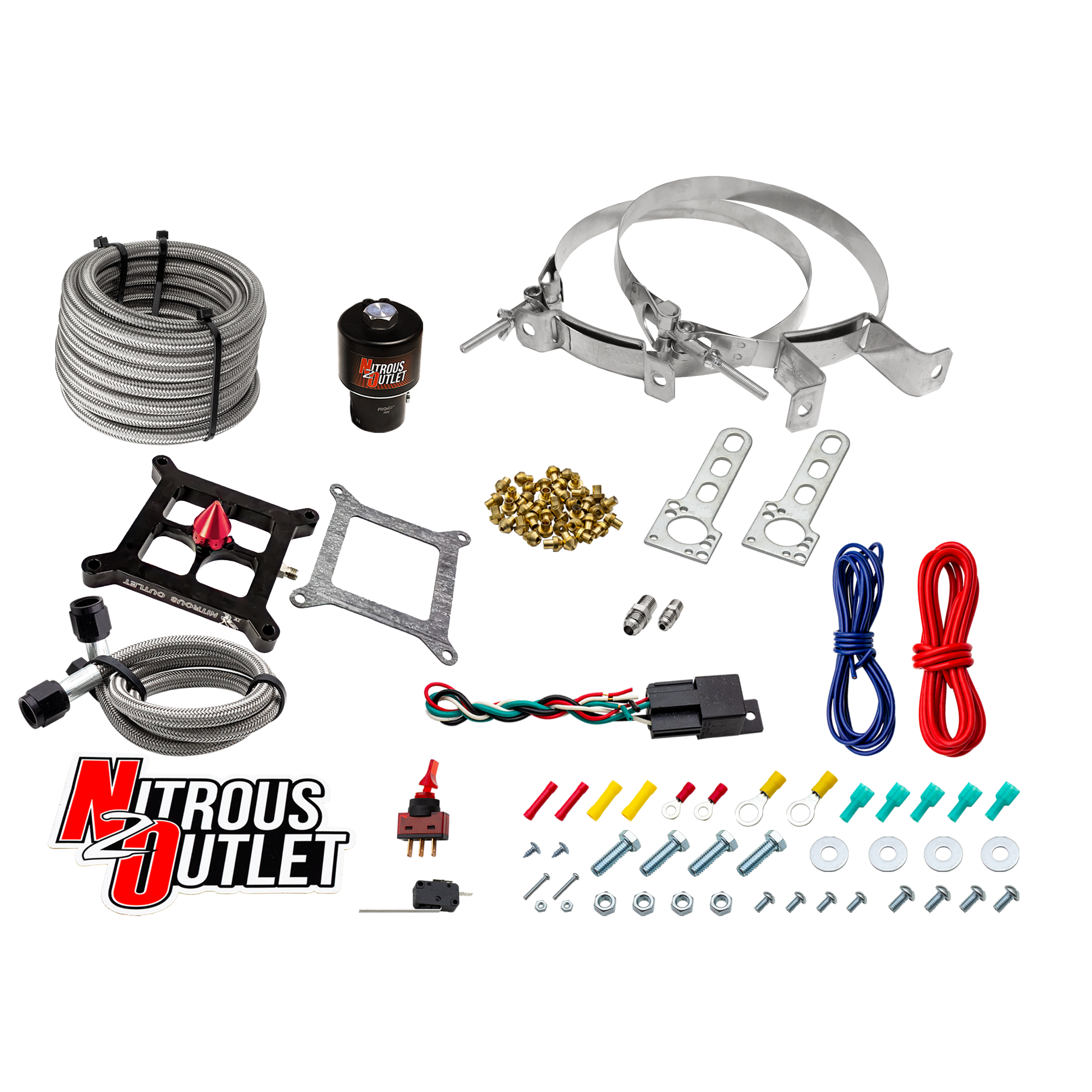 4150 Stinger 4 Dry Race System Braided Hoses .178 Trashcan Nitrous Solenoid Univ