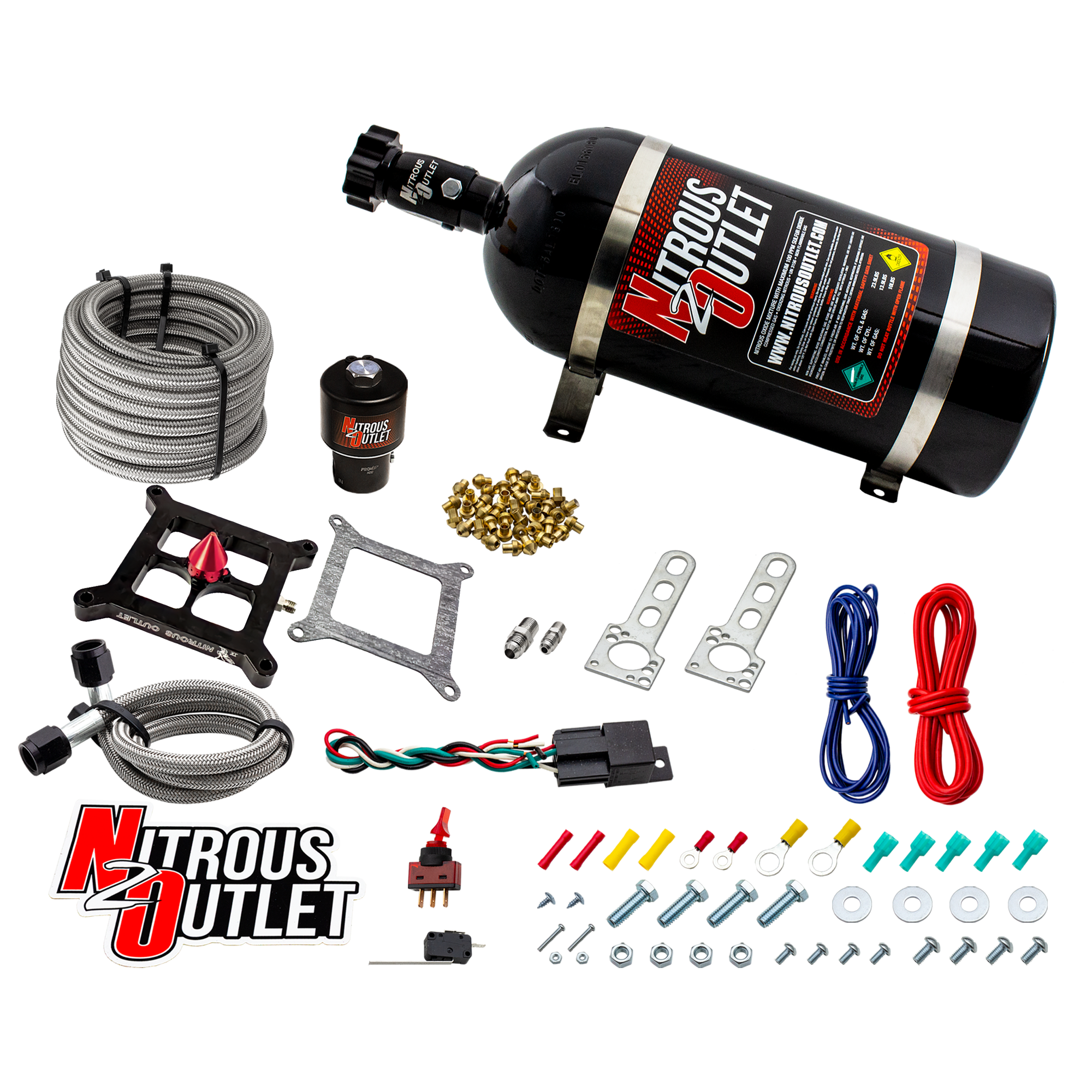 4150 Stinger 4 Dry Race System Braided Hoses .178 Trashcan Nitrous Solenoid Univ