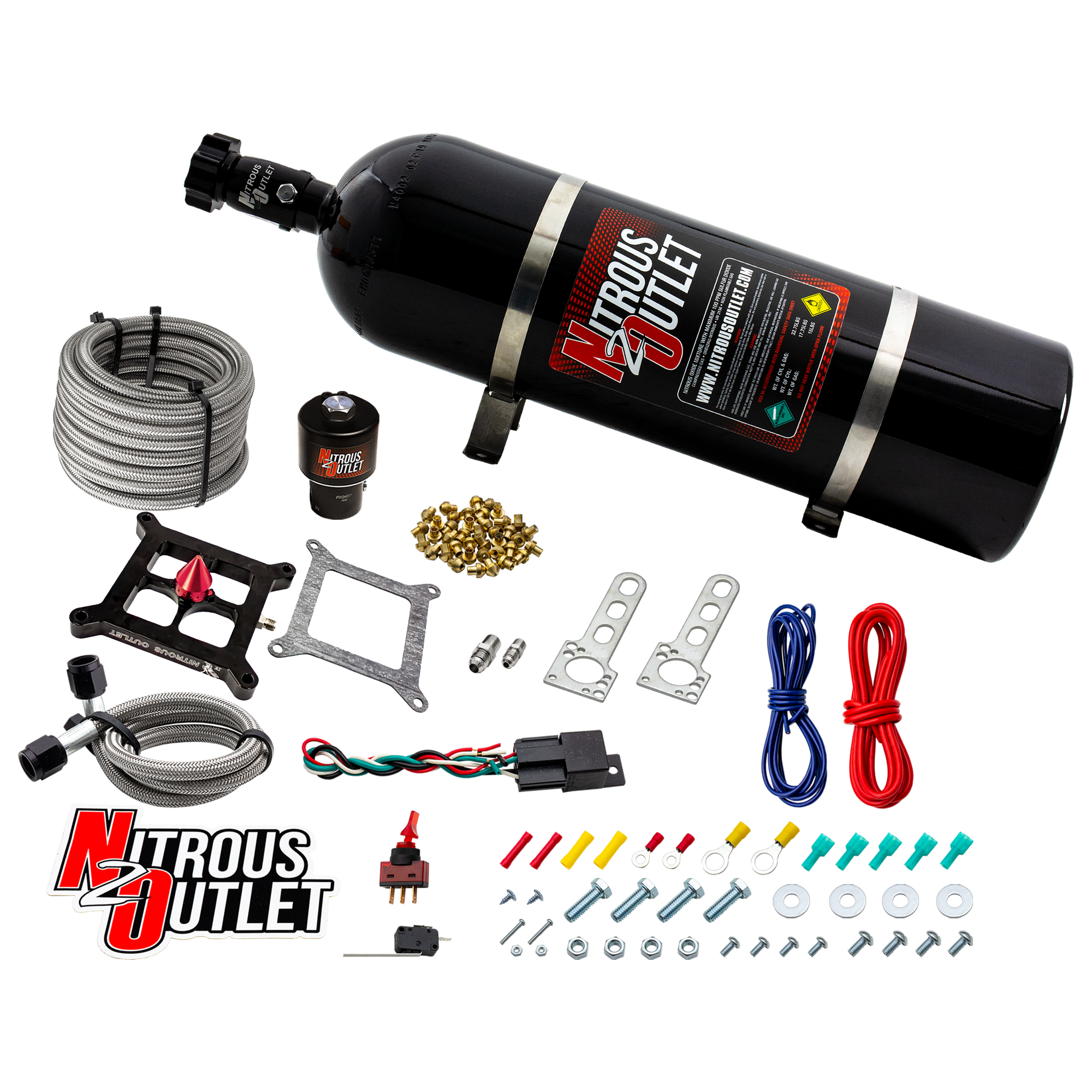 4150 Stinger 4 Dry Race System Braided Hoses .178 Trashcan Nitrous Solenoid Univ