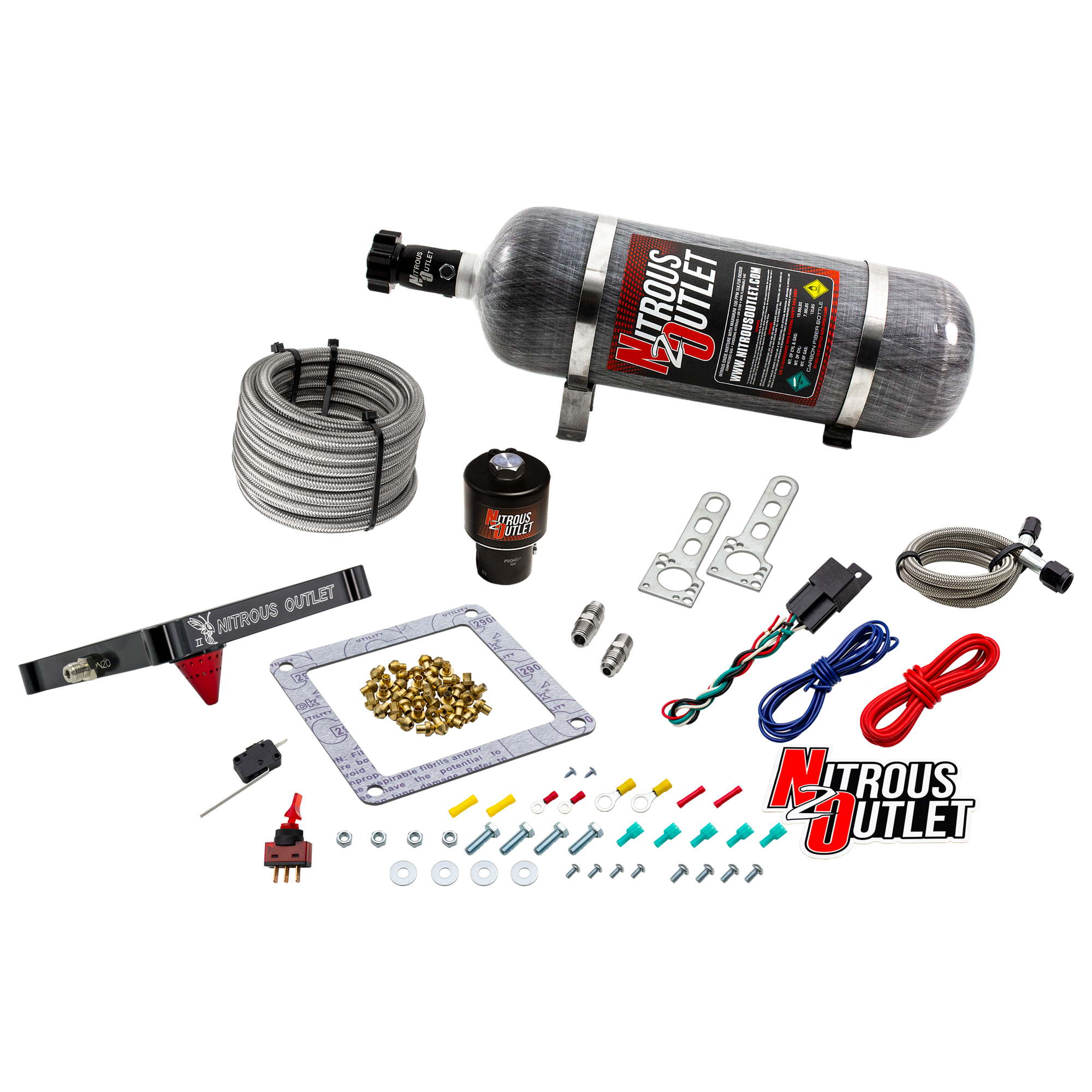 4500 Stinger 2 Dry Race System Braided Hoses .178 Trashcan Nitrous Solenoid Univ