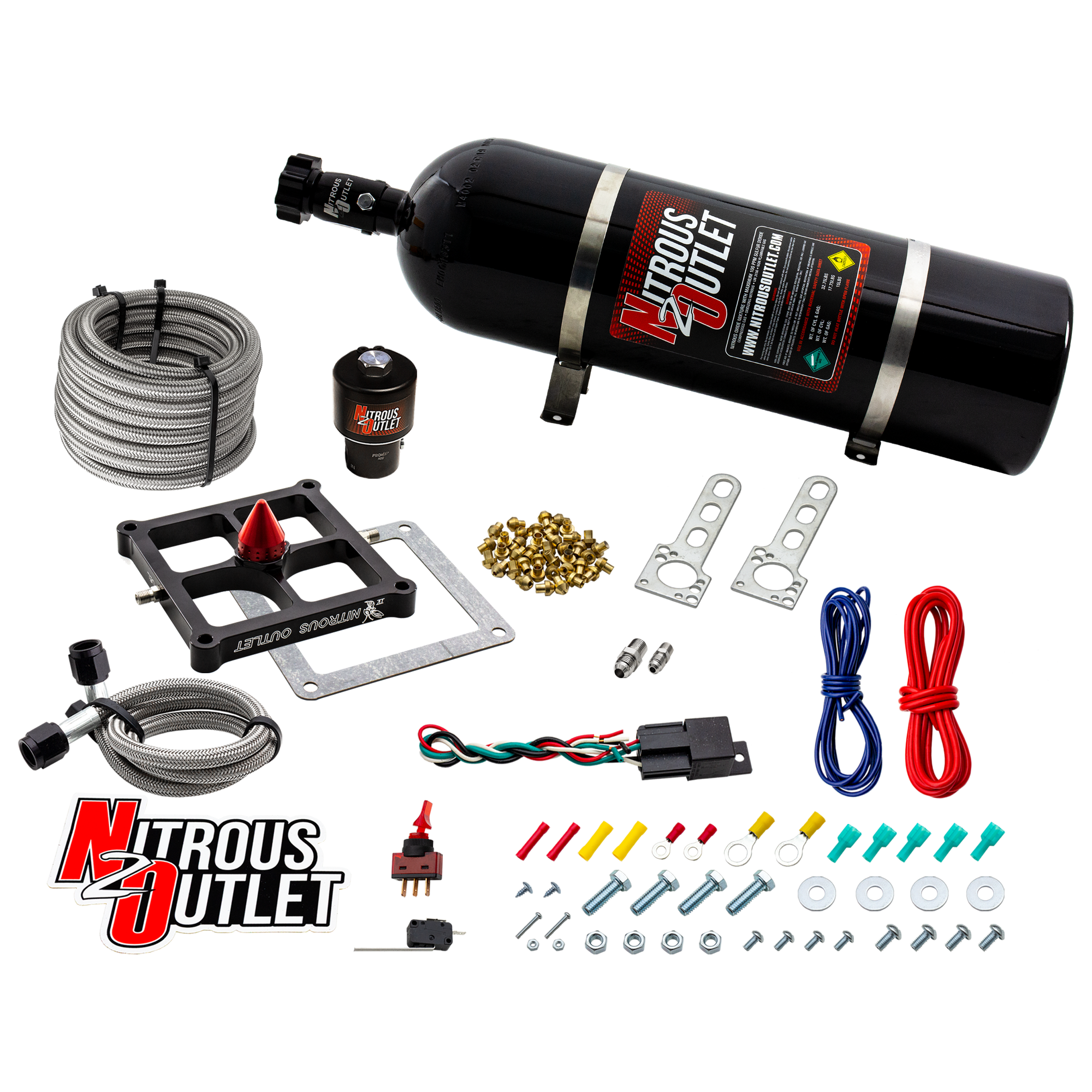 4500 Stinger 4 Dry Race System Braided Hoses .178 Trashcan Nitrous Solenoid Univ
