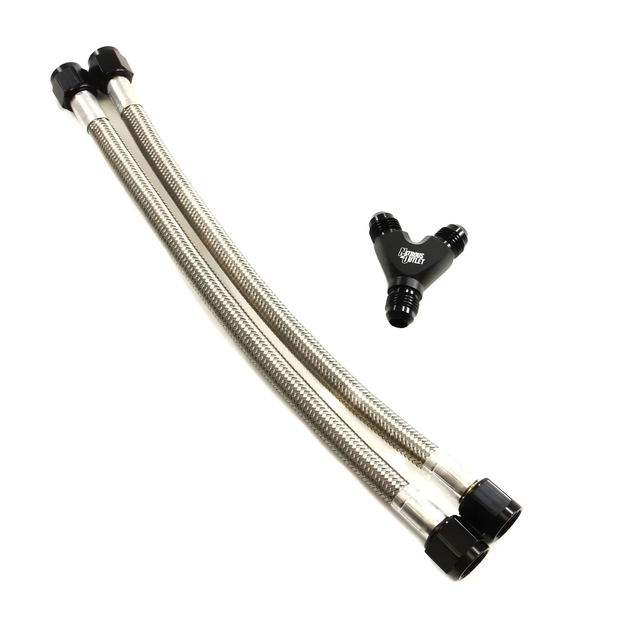 Dual Bottle 4AN Feed Hose Kit Two 12 Inch Hoses 4AN Y Fitting Nitrous Outlet