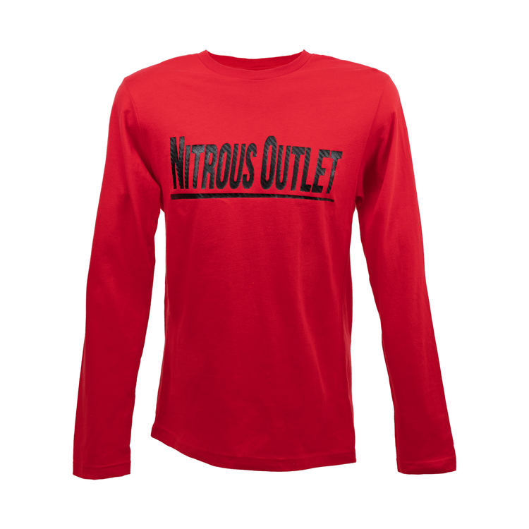 Nitrous Outlet Red Long Sleeve T-Shirt - Black Carbon Fiber Logo - Medium, 00-90