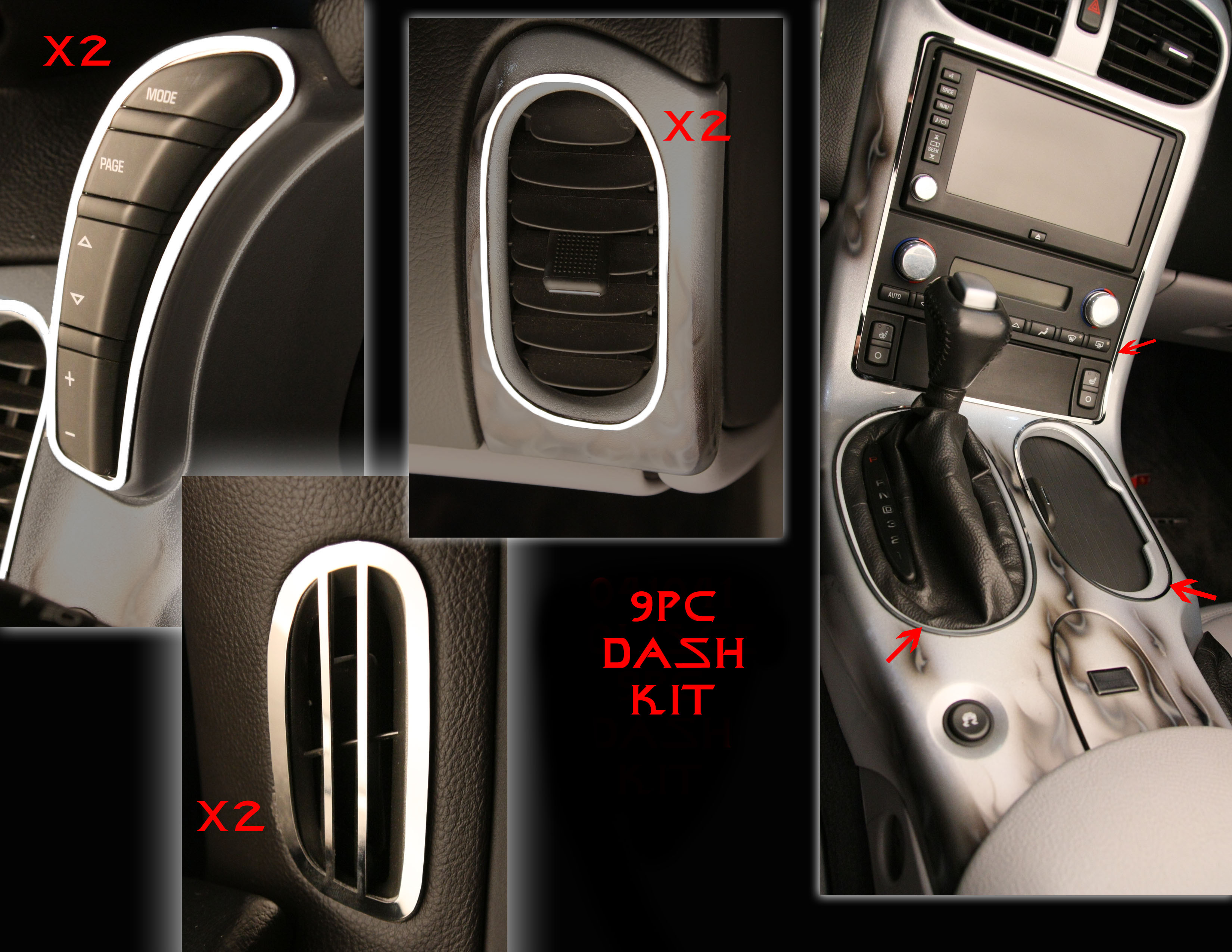 2005-2013 C6 Corvette, Dash Kit Polished 9pc, Stainless Steel