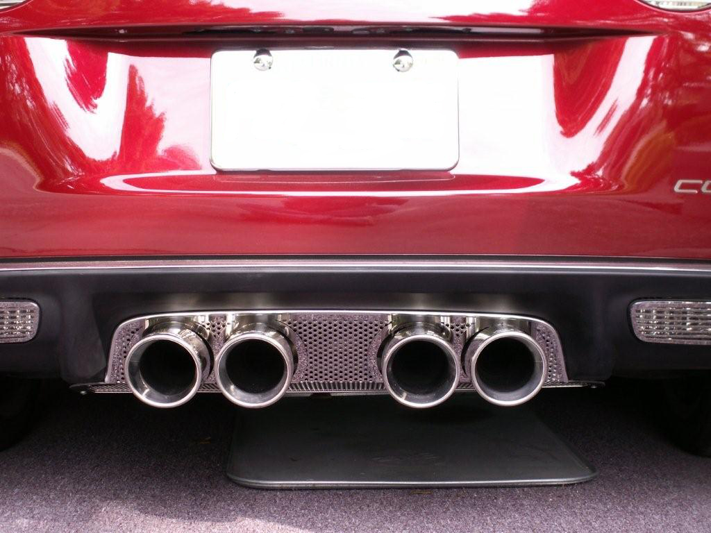 2005-2013 C6 Corvette, Exhaust Filler Panel Borla Stinger/Touring Round Quad Perforated, Stainless Steel