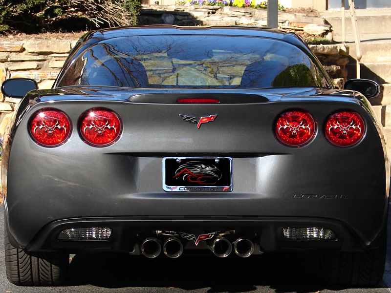 2005-2013 C6 Corvette, Taillight Covers Polished Tribal Skull 4pc, Stainless Steel