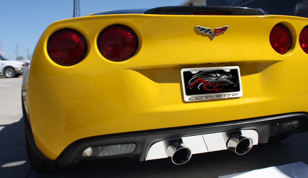 2005-2013 C6 Corvette, Rear License Frame Corvette Logo GML, Black, Stainless Steel
