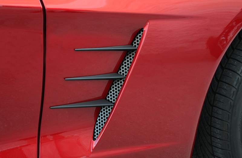 2005-2013 C6 Corvette, Vent Spears w/Perforated Vents 8pc C6 Black Stealth, Stainless Steel