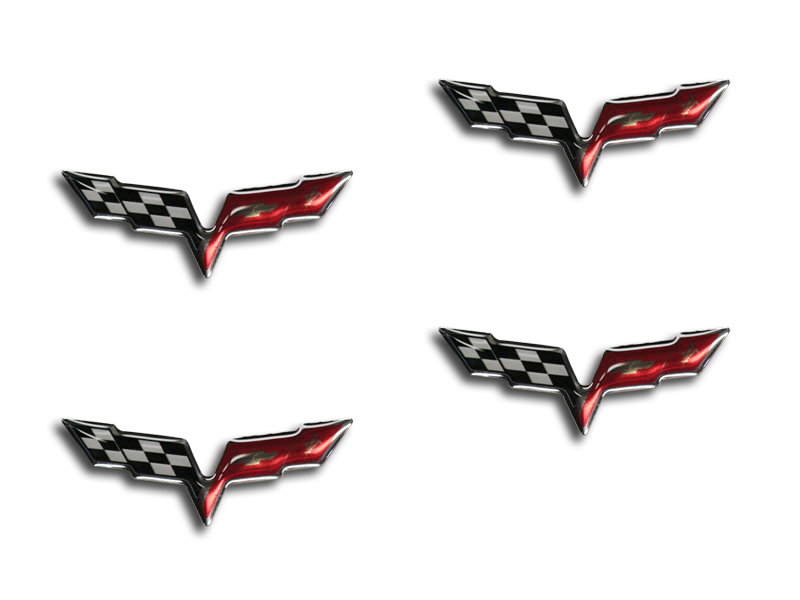 2005-2013 C6 Corvette, Taillight C6 Crossed Flag Emblems 2pc, Stainless Steel