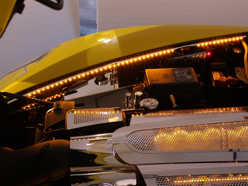 2005-2008 C6 Corvette, Fender Caps Polished 2pc Illum. Yellow LED, Stainless Steel