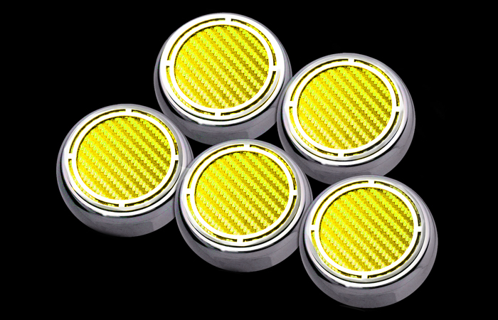 1997-2013 C5/C6 Corvette AUTO, Cap Cover Set Slotted Carbon Fiber 5pc Automatic, Yellow, Stainless Steel