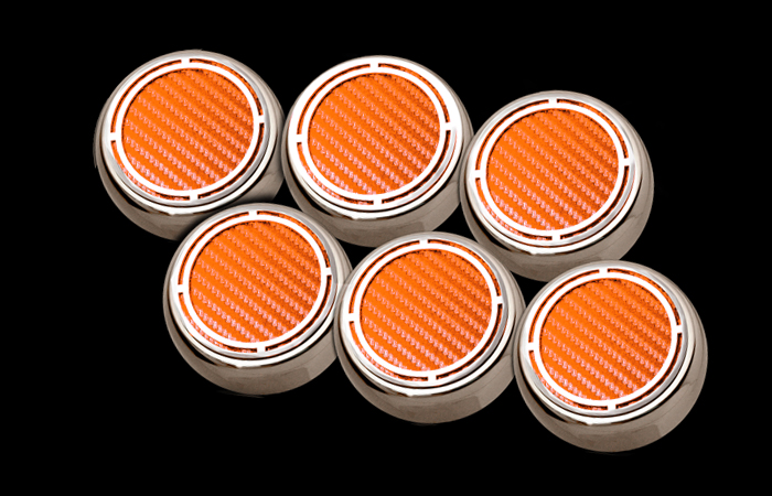 1997-2013 C5/C6 Corvette, Cap Cover Set Slotted Carbon Fiber 6pc Factory Standard, Orange, Stainless Steel