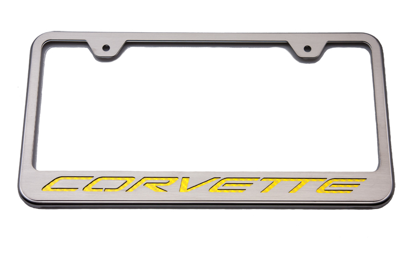 2014-2019 C7 Corvette, Rear License Frame C7 Corvette Script, American Car Craft With Bright Red Solid vinyl