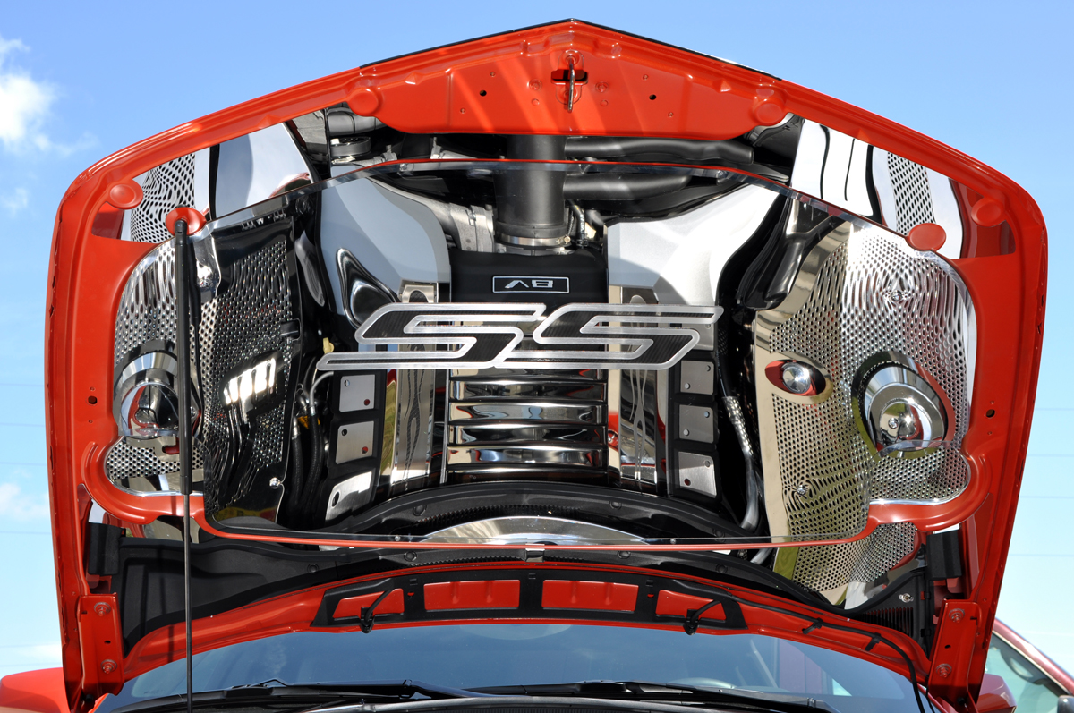 2010-2018 Camaro Hood Panel Emblem Satin Carbon Fiber "SS", ; Fits 2010-2018 Camaros, ; with Yellow Carbon