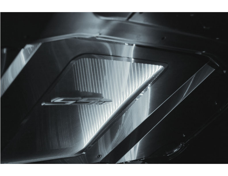 2010-2015 Camaro with Strut Bar Hood Panel Supercharged Satin Illum. White LED, ; 103048-B-WHT - Satin finish, Illuminated
