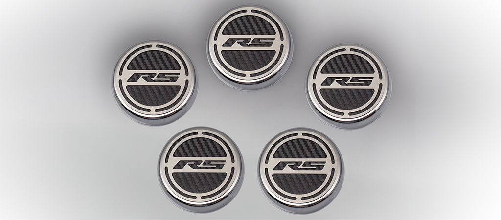 2010-2015 Camaro V6 Cap Cover Set Carbon Fiber "RS" Series Automatic 5pc CF Black, Black Carbon Fiber