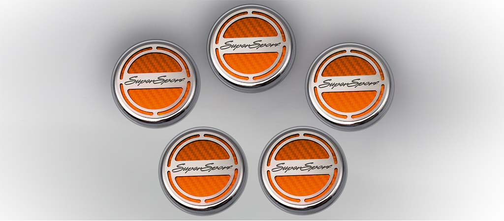 2010-2015 Camaro V8 Cap Cover Set Carbon Fiber "Super Sport" Series Automatic 5pc CF Orange, Orange Carbon Fiber